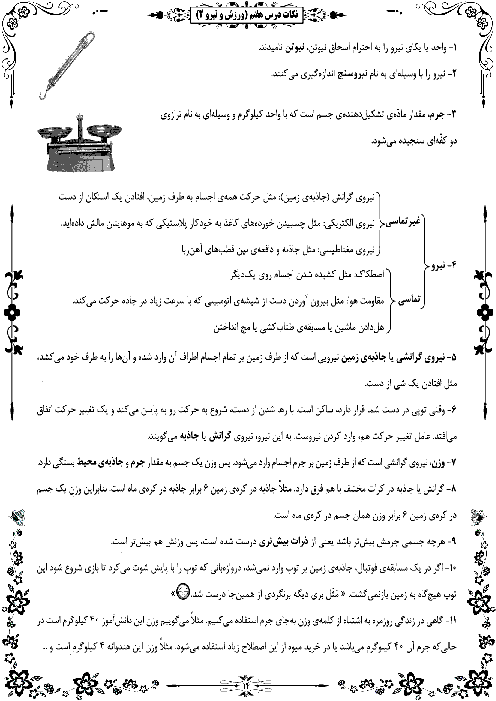 نکات علوم تجربی کلاس ششم دبستان  | درس هفتم: ورزش و نیرو (2) و درس هشتم: طراحی کنیم و بسازیم