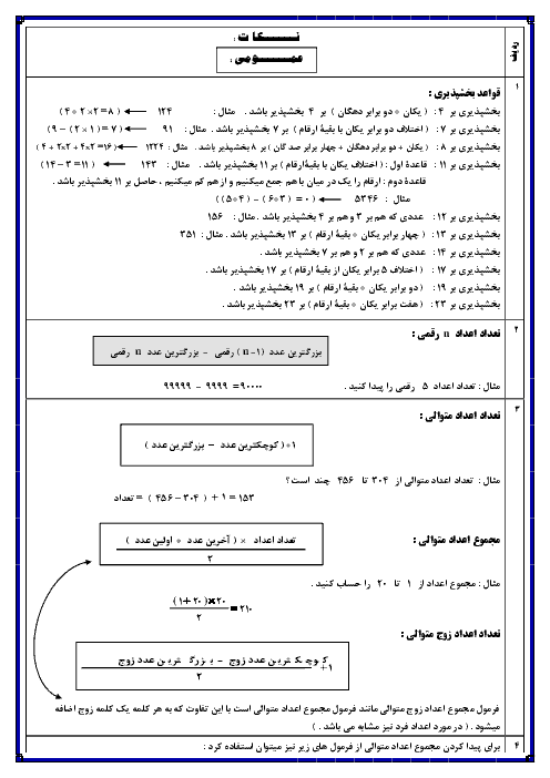 فرمول ها و قواعد کاربردی ریاضی دوره اول متوسطه