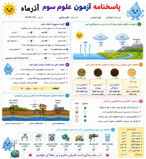 ارزشیابی علوم سوم ابتدایی درس 5 و 6