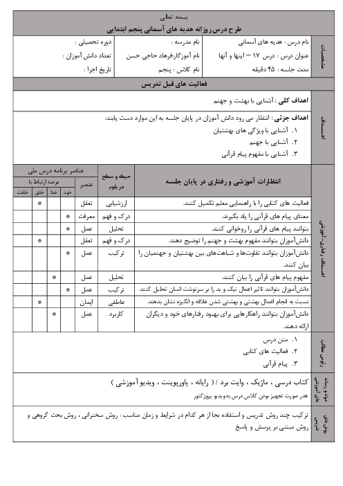 طرح درس هدیه پنجم | درس 17: اینها و آنها