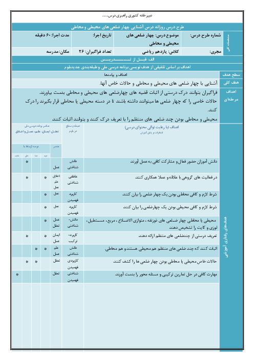 طرح درس روزانه هندسه یازدهم با روش تدریس 5E | چند ضلعی های محاطی و محیطی