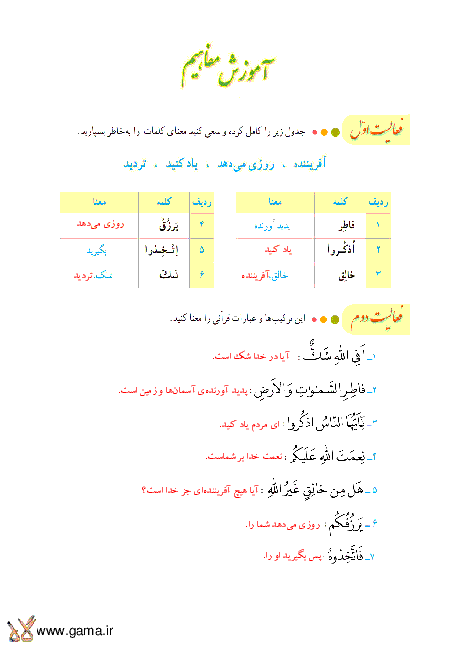 پاسخ فعالیت، انس با قرآن و تمرین آموزش قرآن هشتم | جلسه دوم درس 9: سوره فاطر