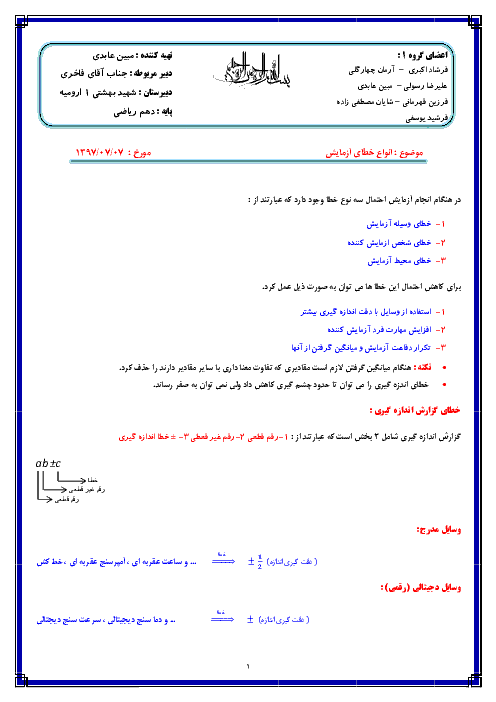 گزارش کار آزمایش انواع خطای اندازه گیری، اندازه گیری با کولیس و ریزسنج