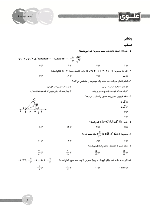 آزمون پیشرفت تحصیلی پایه نهم دبیرستان علوی | آبان 1400
