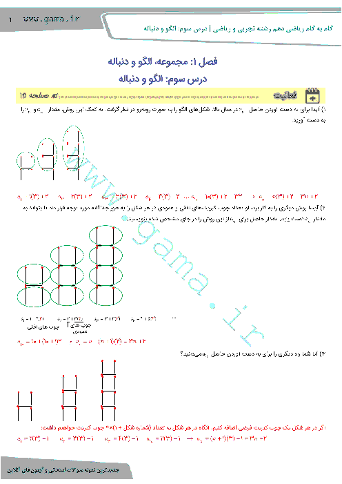 راهنمای گام به گام ریاضی (1) دهم رشته رياضی و تجربی | فصل 1 |  درس سوم: الگو و دنباله 