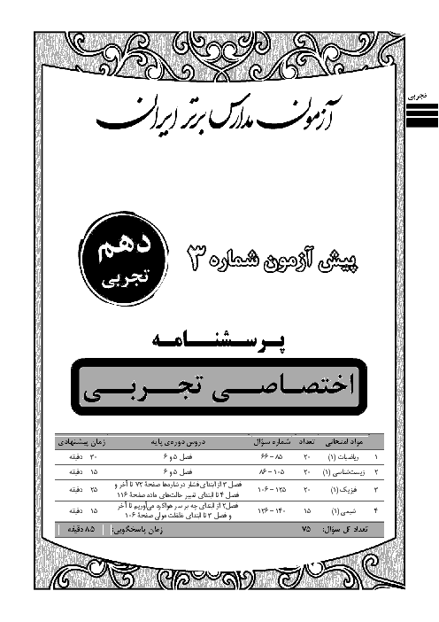 آزمون پیشرفت تحصیلی مدارس برتر ایران اختصاصی دهم تجربی با پاسخ تشریحی | اسفند 95