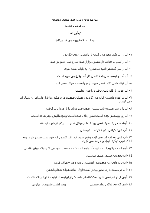 چهارصد کنایه و ضرب المثل متداول و عامیانه در گوشه و کنار ما