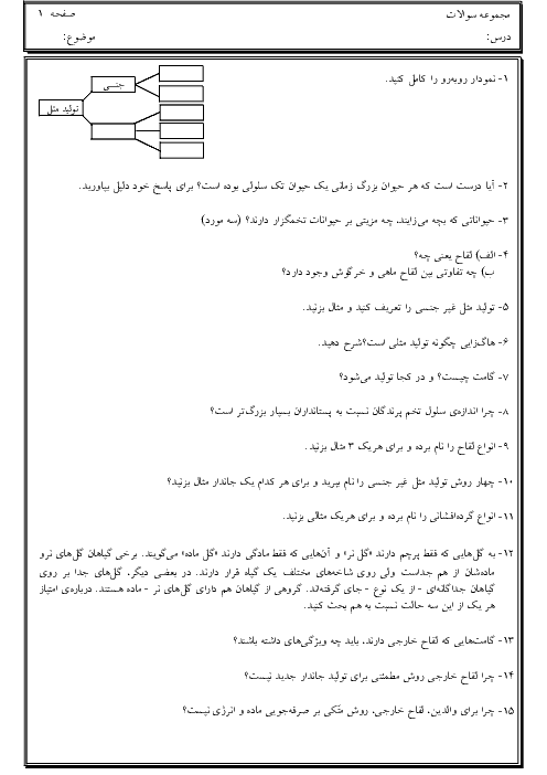 سوالات امتحانی فصل 8 علوم تجربی هشتم | تولید مثل در جانداران + پاسخ