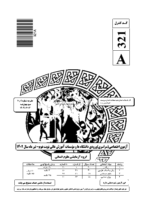 سؤالات و کلید آزمون سراسری ورودی دانشگاه‌های کشور گروه آزمایشی علوم انسانی | کنکور نوبت تیرماه 1402