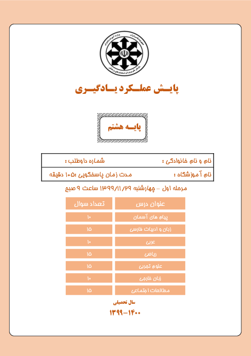 سوالات و پاسخنامه آزمون مرحله اول پایش عملکرد یادگیری مدارس سمپاد پایه هشتم | 27 بهمن 99
