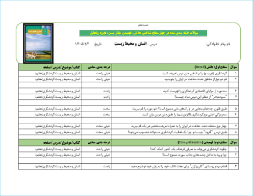 نمونه سوالات طبقه بندی شده انسان و محیط زیست یازدهم فصل 7