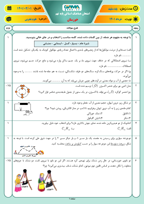 امتحان هماهنگ نوبت دوم علوم تجربی پایه نهم استان خوزستان | خرداد 1401