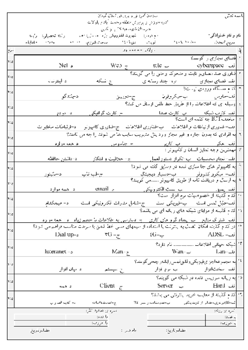 امتحان نوبت اول شهروند الکترونیکی E-Citizen دهم هنرستان شهید دیدگانی | دی 1401