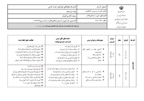 طرح درس سالانه طراحی و اجرای رله های قابل برنامه ریزی 