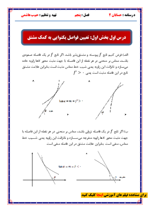 جزوه جامع آموزش و تمرین فصل 5: کاربردهای مشتق | حسابان سال دوازدهم