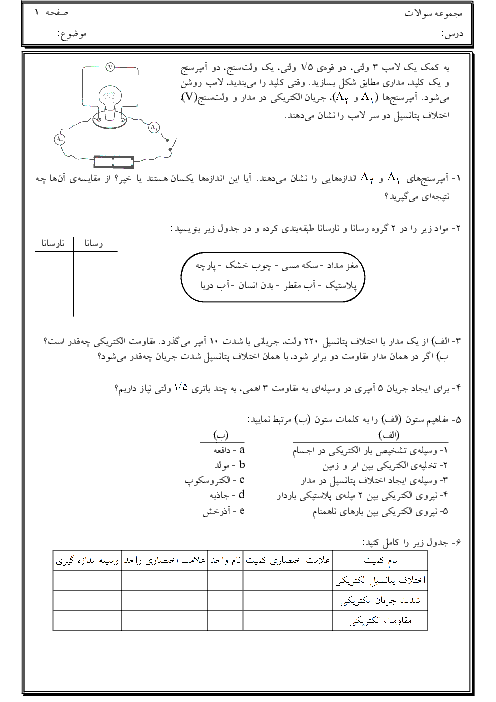 سوالات امتحانی فصل  9 و 10 علوم تجربی هشتم + پاسخ