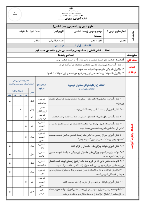 طرح درس روزانه گفتار 1: زیست شناسی چیست؟ | فصل اول زیست شناسی دهم