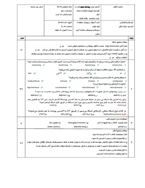 سوالات پودمان سوم کتاب نصب و نگهداری تجهیزات شبکه و سخت افزار پایه دوازدهم