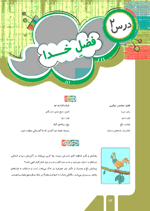 آموزش درس و نمونه سوالات امتحانی فارسی پنجم دبستان | درس 2: فضل خدا