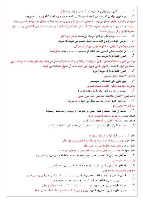 سوال و جواب پودمان 3 و 4 درس هنر یازدهم 