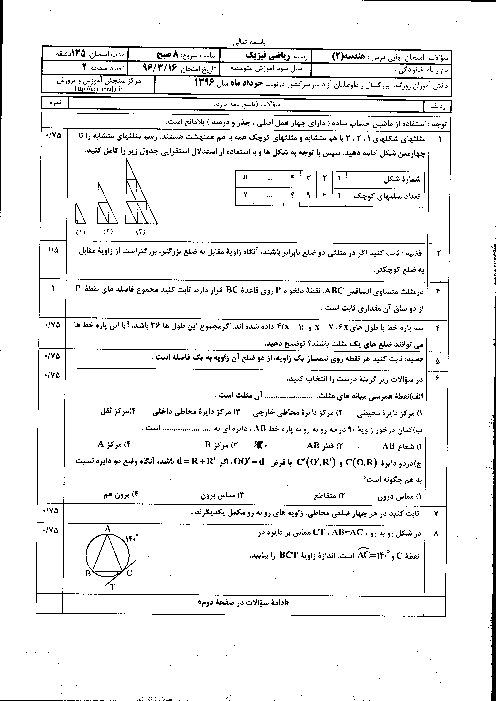 سوالات و پاسخ تشریحی امتحان نهایی هندسه (2) رشته ریاضی فیزیک | خرداد 96