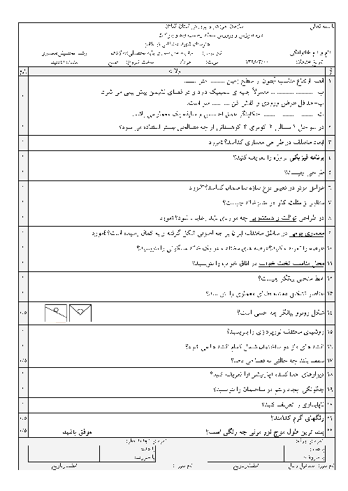 آزمون نوبت دوم مبانی طراحی معماری دوازدهم هنرستان فنی شهید دیدگانی | خرداد 1398