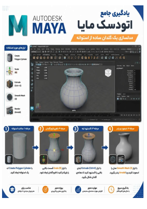 اینفوگرافی ساخت گلدان ساده در نرم افزار maya
