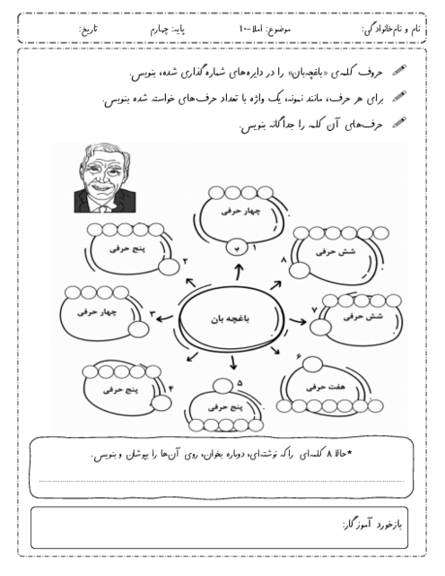 کاربرگ املای درس باغچه‌ی اطفال | فارسی کلاس چهارم