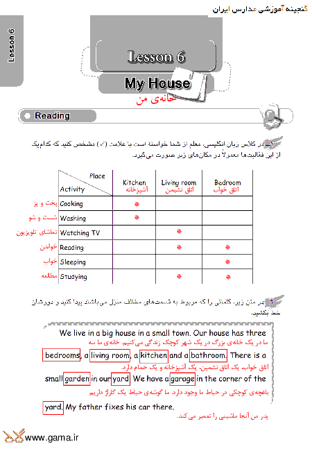پاسخ سوالات کتاب کار انگلیسی هفتم | درس ششم: خانه من (My House)