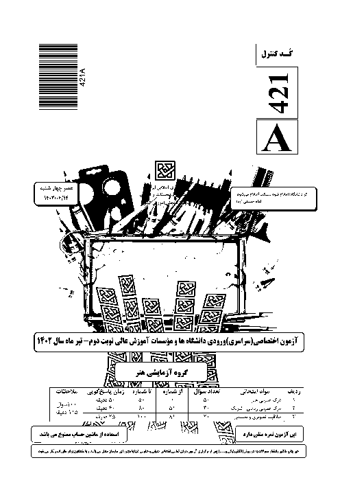 سؤالات و کلید آزمون سراسری ورودی دانشگاه‌های کشور گروه آزمایشی هنر | کنکور نوبت تیرماه 1402