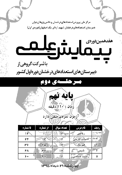 پیمایش علمی مرحله دوم پایه نهم مدارس تیزهوشان متوسطه اول کشور - دیماه 1395