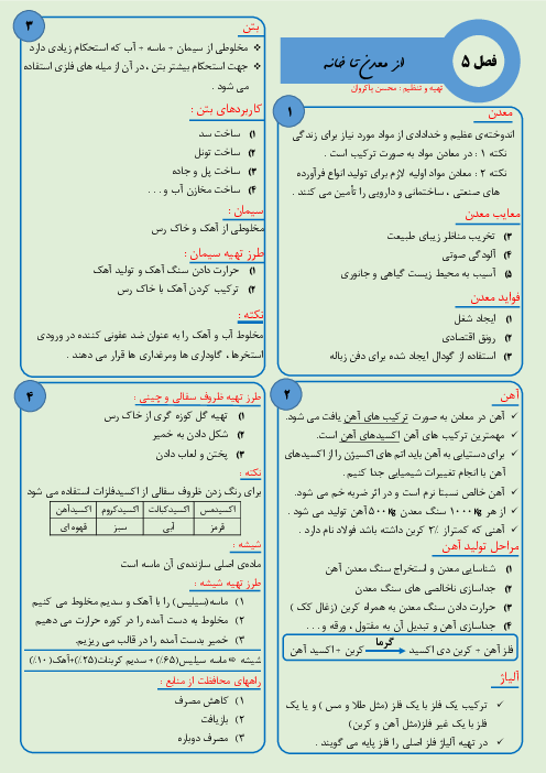 خلاصه فصل 5 علوم هفتم در یک نگاه | از معدن تا خانه