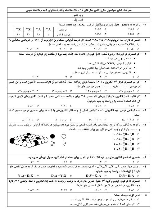 سوالات کنکور سراسری خارج کشور سالهای 97 – 85 مطابقت یافته با محتوای کتب نونگاشت شیمی (1 و 2 و 3)