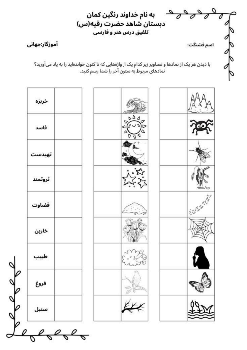 کاربرگ املای تلفیقی هنر و فارسی پنجم
