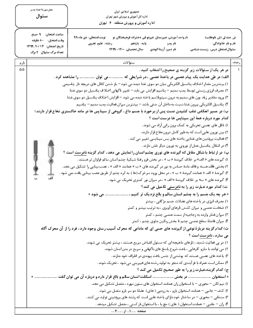 سوالات امتحان نوبت اول زیست شناسی (2) یازدهم دبیرستان فرهیختگان نو | دی 1399