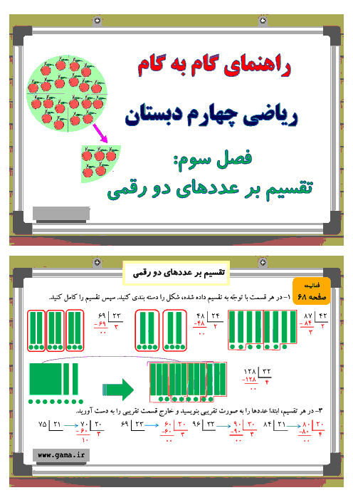 راهنمای گام به گام ریاضی چهارم دبستان| فصل 3: تقسيم بر عددهاي دو رقمي