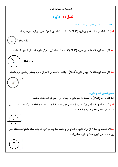 جزوه فصل اول: دایره | هندسه 2 پایه یازدهم رشته ریاضی
