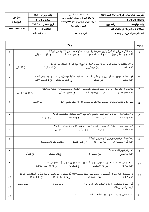 امتحان ترم دوم ارتینگ
