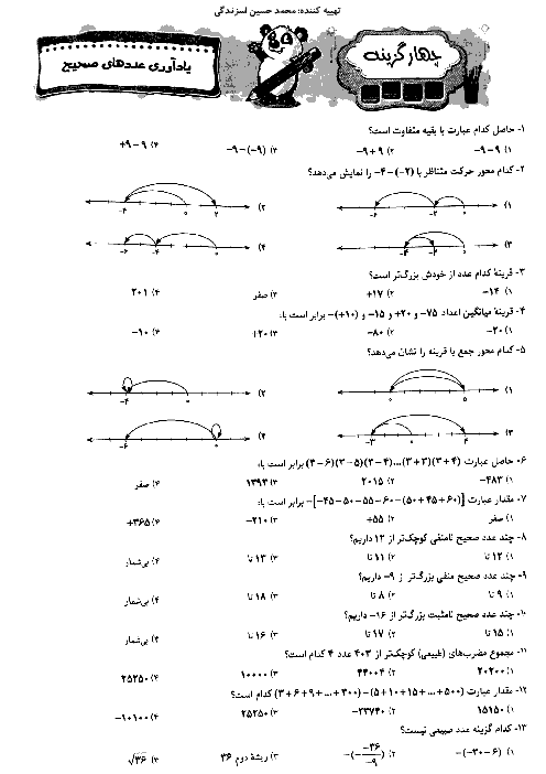 145 تست فصل اول ریاضی پایه هشتم + پاسخ تشریحی 