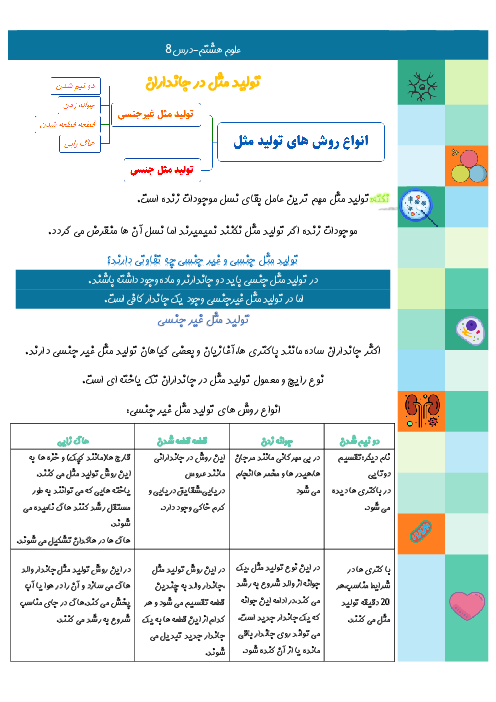 اینفوگرافی و سوالات امتحانی درس 8: تولید مثل در جاندارن