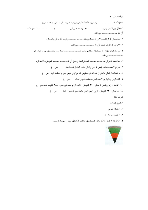 کاربرگ درس 4 علوم ششم | سفر به اعماق زمین