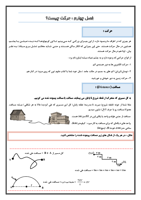 درسنامه فراتر از کتاب و نمونه سوالات تستی علوم نهم | فصل 4: حرکت چیست؟