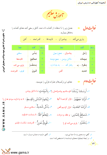 گام به گام آموزش قرآن نهم | پاسخ فعالیت ها و انس با قرآن درس 7: جلسه اول (سوره حدید)
