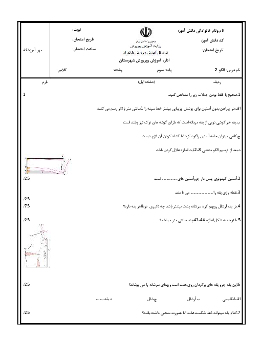 آزمون تئوری و عملی الگوی دو درس طراحی و دوخت لباس زنانه دهم