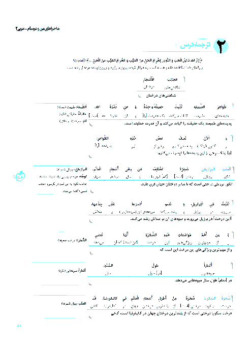 گام به گام و پاسخ تمرین های عربی، زبان قرآن (2) پایه یازدهم مشترک ریاضی و تجربی | درس 3: عَجائِبُ الْأَشْجارِ