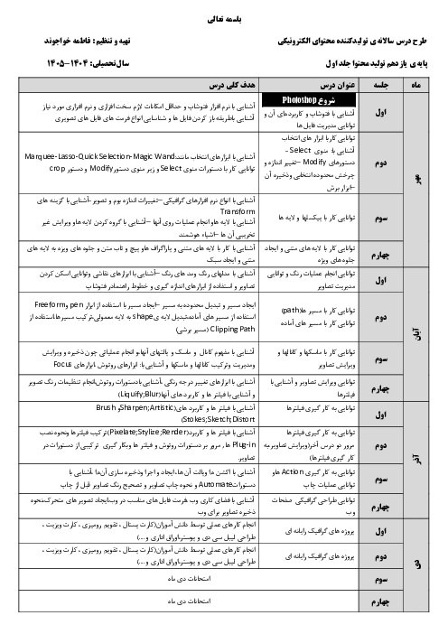 طرح درس سالانه کتاب تولید کننده محتوای الکترونیکی عمومی