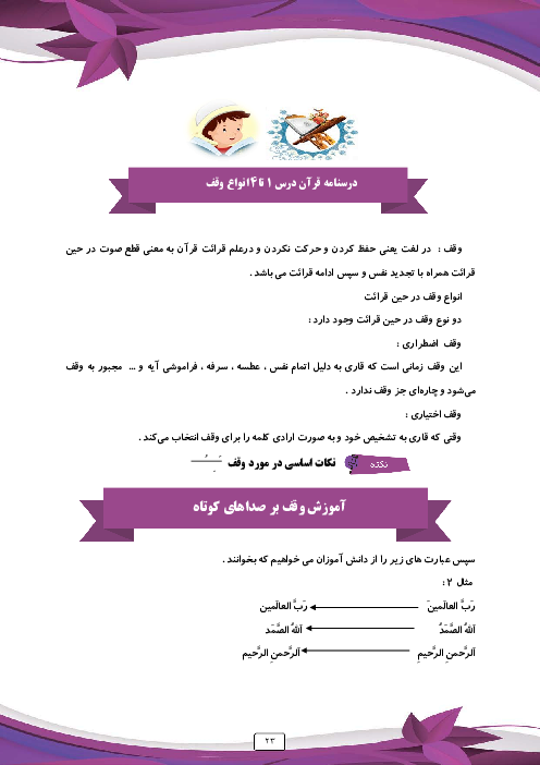 درسنامه آموزش غیرحضوری قرآن چهارم دبستان | درس 1 تا 6