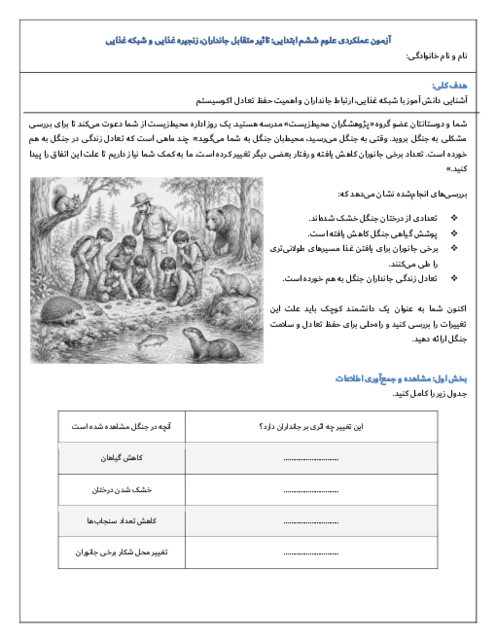 تکلیف عملکردی علوم ششم | تولید کنندگان و مصرف کنندگان در شبکه غذایی