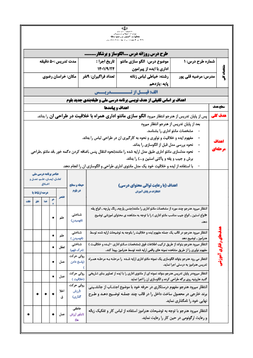 طرح درس روزانه الگو ساز و برشکار | الگوسازی مانتوی اداری با ایده از پیرامون