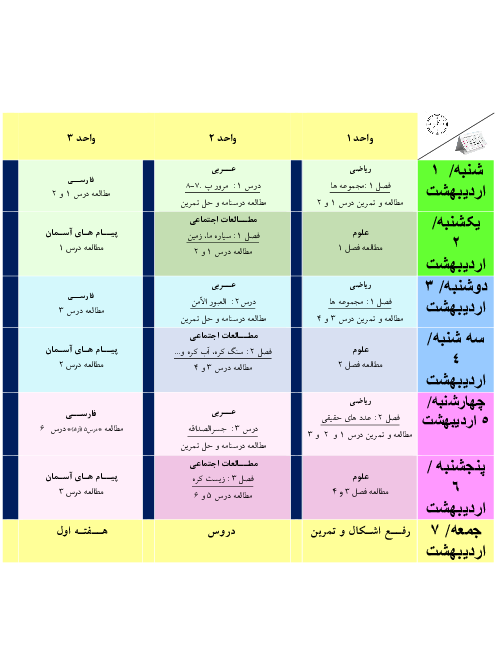 برنامه مطالعاتی جمع بندی دروس اختصاصی آزمون سمپاد و نمونه دولتی نهم 